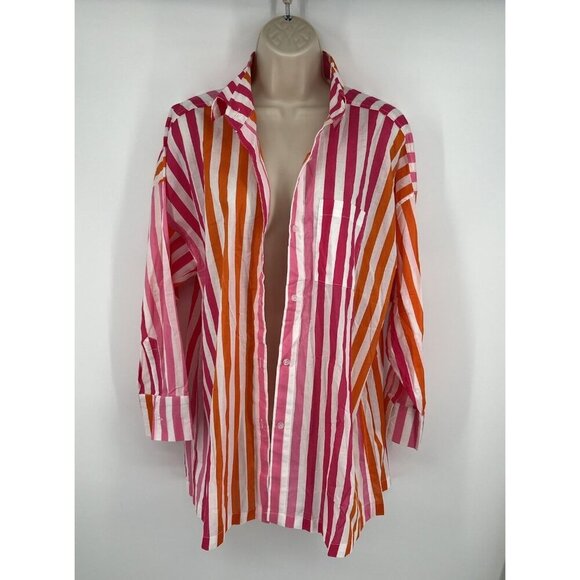 Beach Riot Other - BEACH RIOT Alexa Stripe ButtonUp Top Coverup Small Medium Pink Orange Oversized
